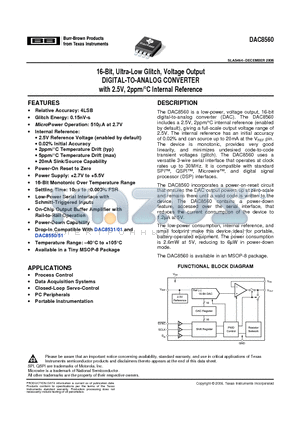 DAC8560ICDGKRG4 datasheet - 16-Bit, Ultra-Low Glitch, Voltage Output DIGITAL-TO-ANALOG CONVERTER with 2.5V, 2ppm/`C Internal Reference