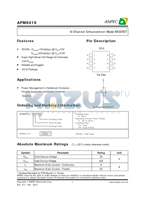 APM9410KC-TU datasheet - N-Channel Enhancement Mode MOSFET