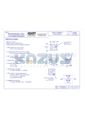 31531 datasheet - TRANSFORMER, ADSL, CUSTOMER PREMISES