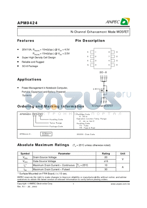 APM9424 datasheet - N-Channel Enhancement Mode MOSFET