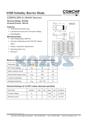 CDBP0130R-G datasheet - SMD Schottky Barrier Diode