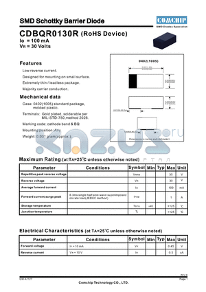 CDBQR0130R datasheet - SMD Schottky Barrier Diode