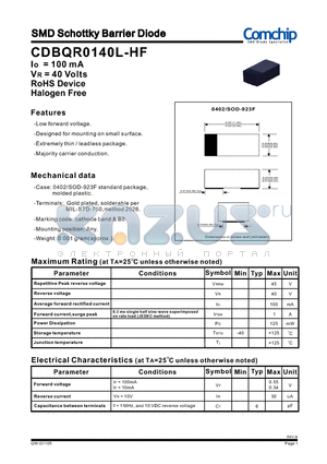 CDBQR0140L-HF_12 datasheet - SMD Schottky Barrier Diode