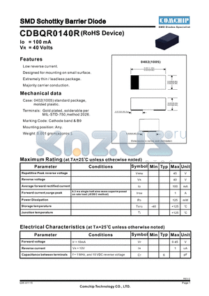 CDBQR0140R datasheet - SMD Schottky Barrier Diode