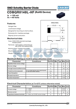 CDBQR0140L-HF datasheet - SMD Schottky Barrier Diode