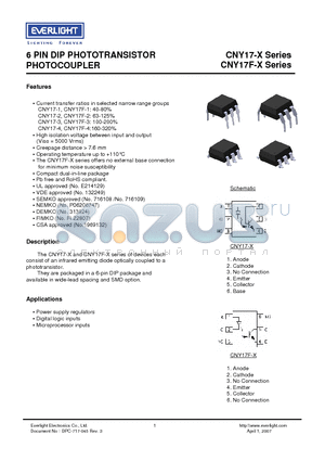 CNY17-3 datasheet - 6 PIN DIP PHOTOTRANSISTOR PHOTOCOUPLER