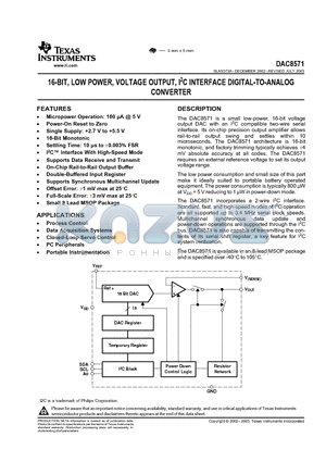 DAC8571 datasheet - 16-BIT, LOW POWER, VOLTAGE OUTPUT, I2C INTERFACE DIGITAL-TO-ANALOG CONVERTER