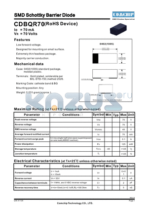 CDBQR70 datasheet - SMD Schottky Barrier Diode