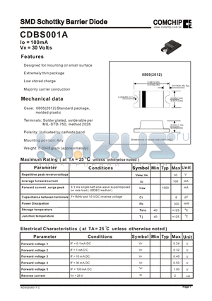 CDBS001A datasheet - SMD Schottky Barrier Diode