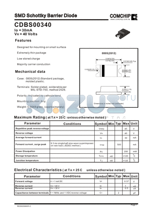 CDBS00340 datasheet - SMD Schottky Barrier Diode