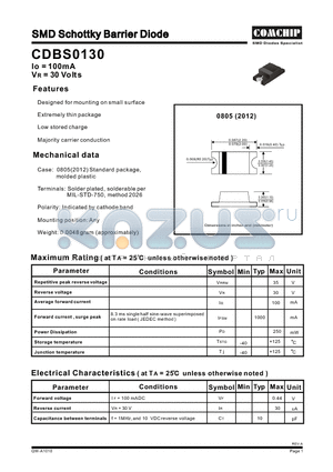 CDBS0130_1 datasheet - SMD Schottky Barrier Diode