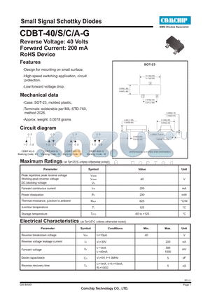 CDBT-40-G datasheet - Small Signal Schottky Diodes
