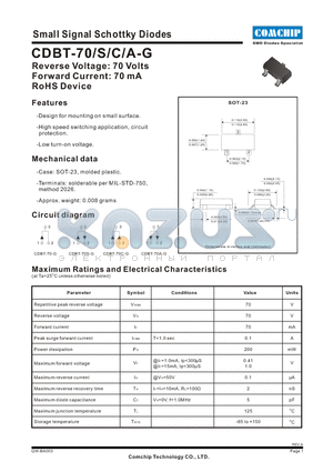 CDBT-70C-G datasheet - Small Signal Switching Diodes