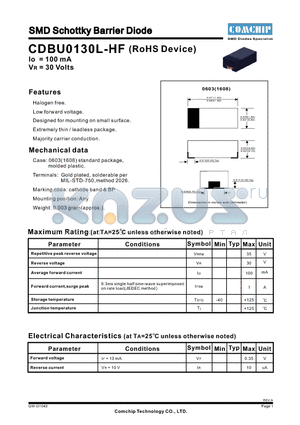 CDBU0130L-HF datasheet - SMD Schottky Barrier Diode