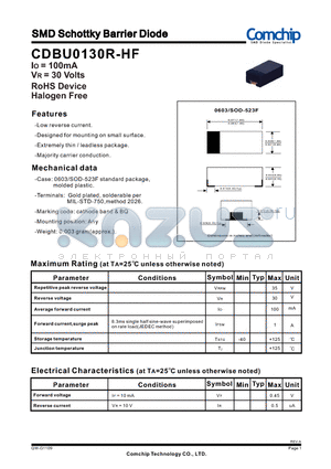 CDBU0130R-HF datasheet - SMD Schottky Barrier Diode