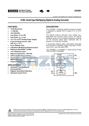 DAC8801 datasheet - 14-Bit, Serial Input Multiplying Digital-to-Analog Converter
