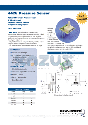 4426-005G datasheet - PC Board Mountable Pressure Sensor