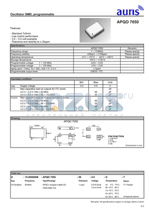 APQO7050 datasheet - Oscillator SMD, programmable