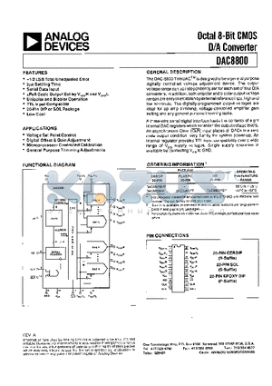 DAC8800BR datasheet - Octal 8-Bit CMOS D/A Converter