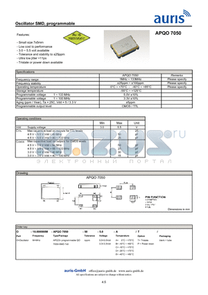 APQO7050_1 datasheet - Oscillator SMD, programmable