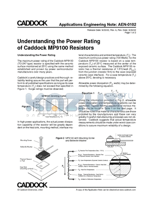 APPNOTESMP9100 datasheet - Understanding the Power Rating of Caddock MP9100 Resistors