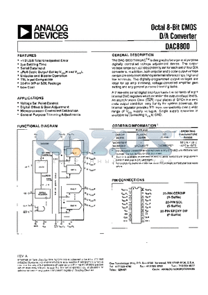 DAC8800FR datasheet - Octal 8-Bit CMOS D/A Converter