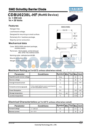 CDBU0230L-HF datasheet - SMD Schottky Barrier Diode