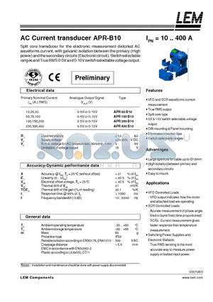 APR100-B10 datasheet - AC Current transducer APR-B10