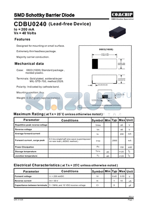CDBU0240 datasheet - SMD Schottky Barrier Diode