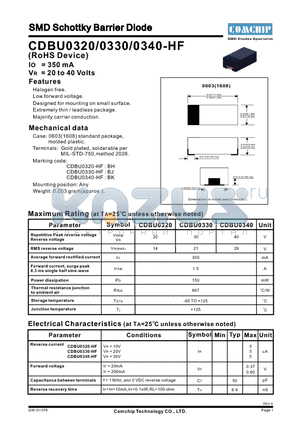 CDBU0320-HF datasheet - SMD Schottky Barrier Diode