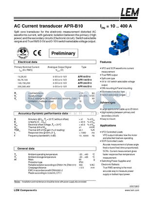 APR200-B10 datasheet - AC Current transducer APR-B10