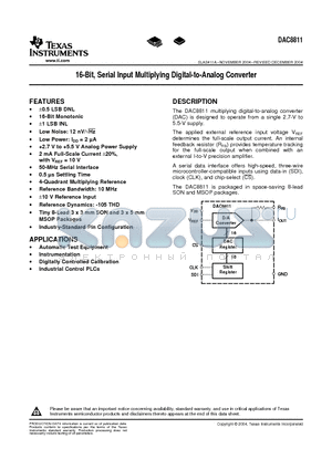 DAC8811C datasheet - 16-Bit, Serial Input Multiplying Digital-to-Analog Converter