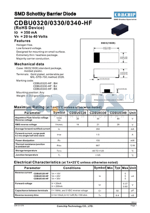 CDBU0340-HF datasheet - SMD Schottky Barrier Diode