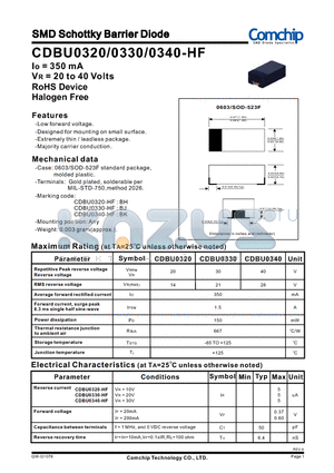 CDBU0340-HF datasheet - SMD Schottky Barrier Diode