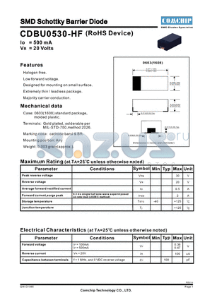 CDBU0530-HF datasheet - SMD Schottky Barrier Diode