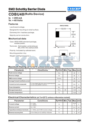 CDBU40 datasheet - SMD Schottky Barrlier Diode