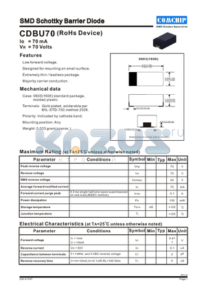 CDBU70 datasheet - SMD Schottky Barrier Diode