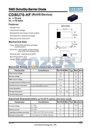 CDBU70-HF datasheet - SMD Schottky Barrier Diode