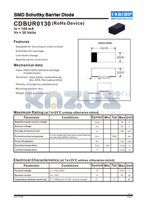 CDBUR0130 datasheet - SMD Schottky Barrier Diode