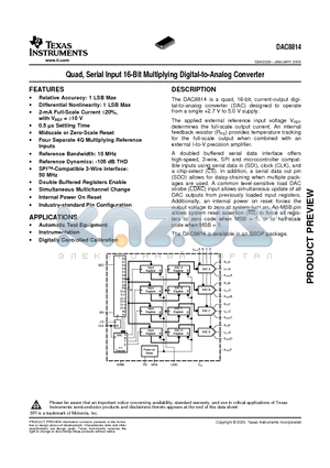 DAC8814IBDBT datasheet - Quad, Serial Input 16-Bit Multiplying Digital-to-Analog Converter