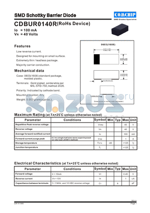 CDBUR0140R datasheet - SMD Schottky Barrier Diode