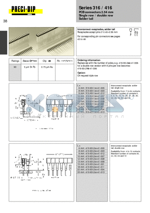 316-93-116-41-012 datasheet - PCB connectors 2.54 mm Single row / double row Solder tail