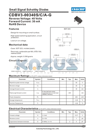 CDBV3-00340-G datasheet - Small Signal Schottky Diodes