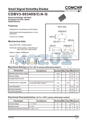 CDBV3-00340C-G datasheet - Small Signal Schottky Diodes