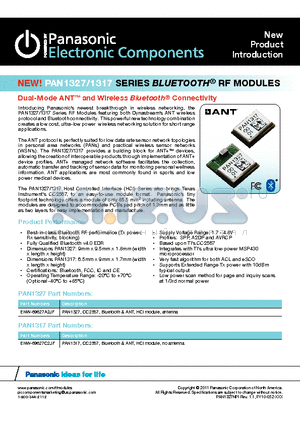 ENW-89827C2JF datasheet - Dual-Mode ANT and Wireless Bluetooth^ ConnectivityPiDesign