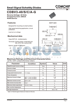 CDBV3-40A-G datasheet - Small Signal Schottky Diodes