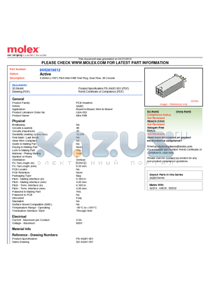 44281-0012 datasheet - 4.20mm (.165) Pitch Mini-FitTest Plug, Dual Row, 36 Circuits