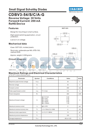 CDBV3-54-G datasheet - Small Signal Schottky Diodes