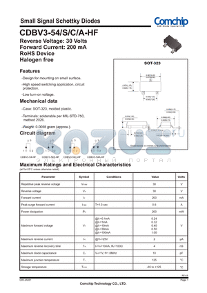 CDBV3-54-HF datasheet - Small Signal Schottky Diodes