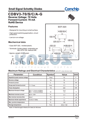 CDBV3-70A-G datasheet - Small Signal Schottky Diodes